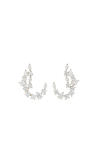 Multi-Shape Scatter Curved Earrings, Rhodium-Plated Brass & Cubic Zirconia